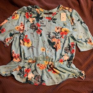 Blue floral open back blouse